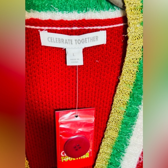 Christmas Cardigan Style Sweater Lamb Bells Ugly Sweater Size L NWT - Picture 4 of 10